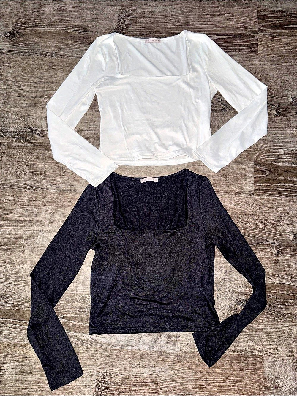 Sincerely Jules Long Sleeve Square Neck Tops 2-Pack White & Black